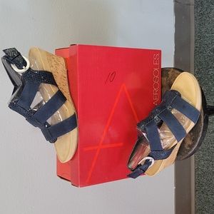 Aerosoles size 8m lights cape navy snake wedge new